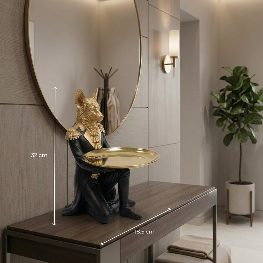 Elaris DecorativeButtler Figurine with  Tray - Black & Gold Showpiece