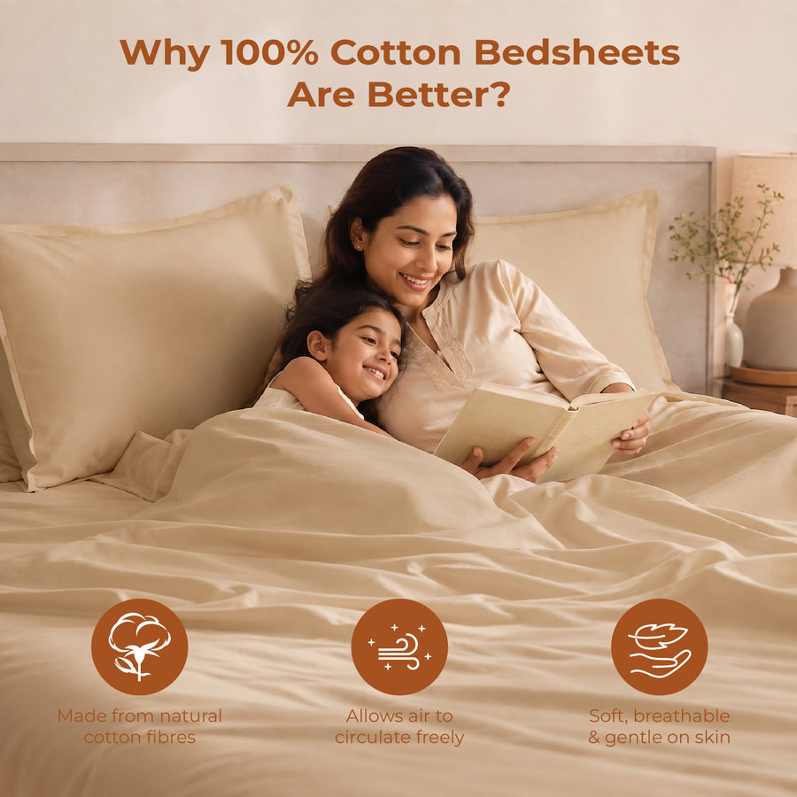 Elaris Solid Champagne Queen Flat 100% Cotton Bedsheet Set